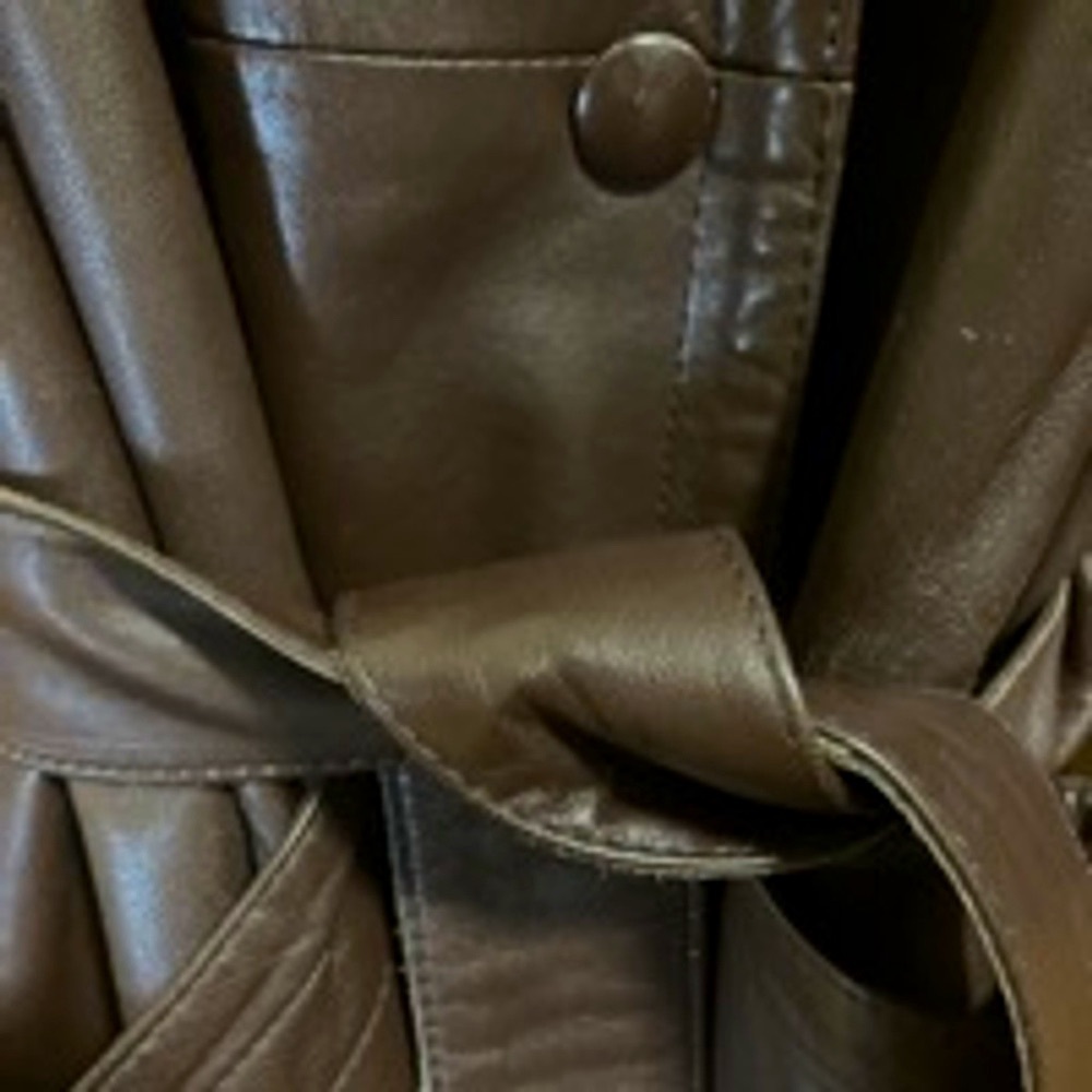 Vera Pelle Lined Leather Coat Brown Convertible Belted Size 3X - Picture 9 of 13